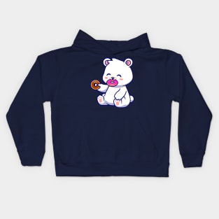 Cute Polar Bear Eating Doughnut Cartoon Kids Hoodie